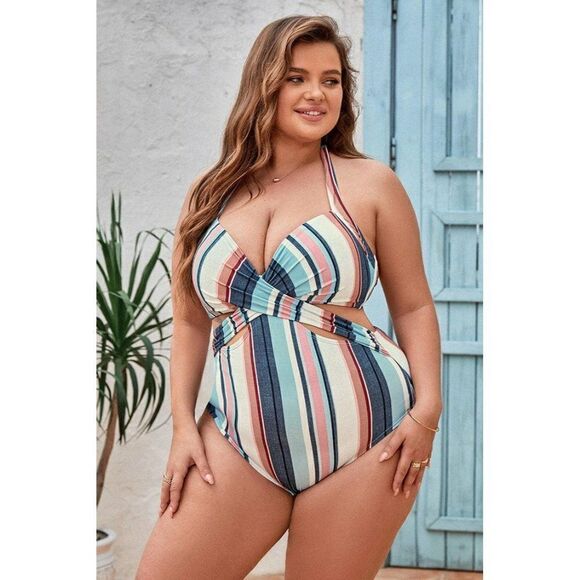 Cupshe Wild Romance Plus Size Halter One Piece Swimsuit Multicolor Size 0X NET - Picture 1 of 9